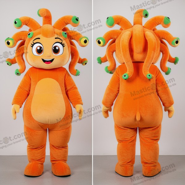 Mascote Medusa de Olhos Grandes na Cor Laranja Ferrugem -
