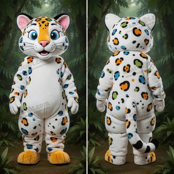 Creamy white rounded jaguarundi mascot - Masticot.com