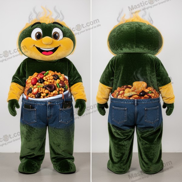 Jambalaya-maskot i smaragdgrönt med breda axlar - Jambalaya - MASTICOT_10162 - Masticot.com
