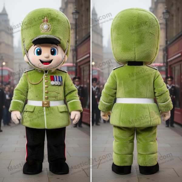 Lime green cartoon british royal guard mascot - Masticot.com