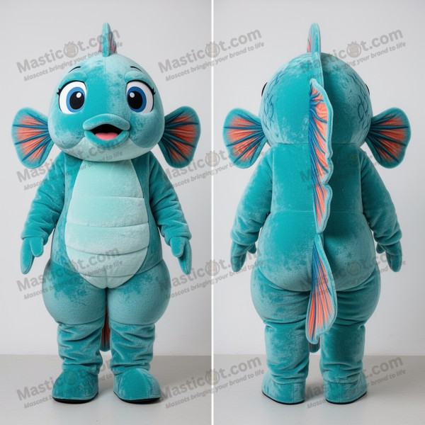 Turquoise velvety betta fish mascot - Masticot.com