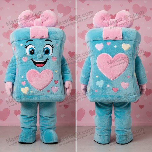 Cyan rounded candy box mascot - Masticot.com