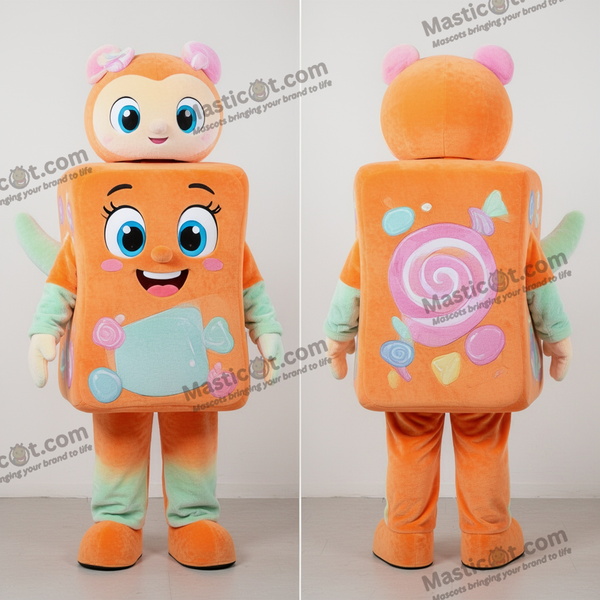 Oransje rundet godteriboks-maskot - Godteriboks - MASTICOT_10261 - Masticot.com