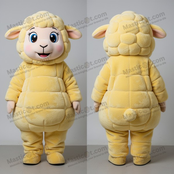 Sametová žlutá plyšová ovčí maskot z merino vlny -