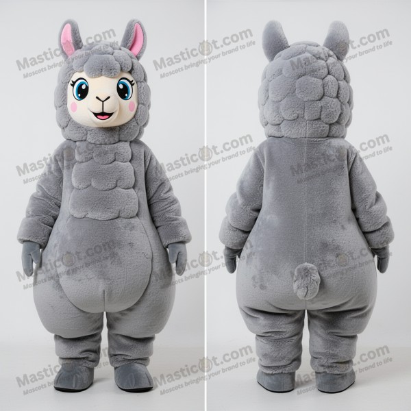Grå fløyelsaktig tegneserie-alpakka maskot - Masticot.com