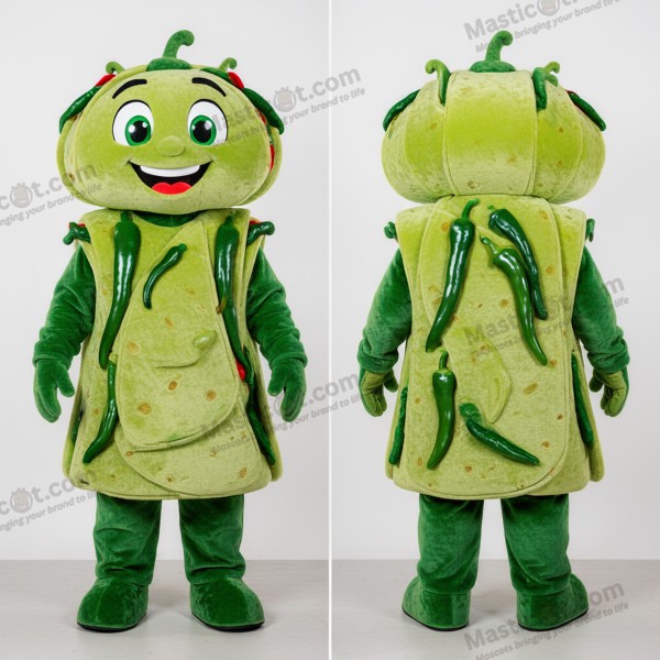 Mascotte in Pile Verde Lime con Accenti Pepati - Fajitas - MASTICOT_10412 - Masticot.com