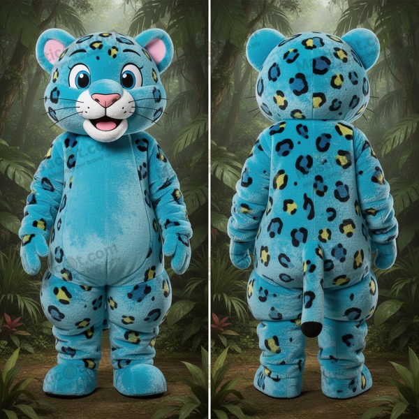 Cyan Padded Leopard Mascot - Masticot.com