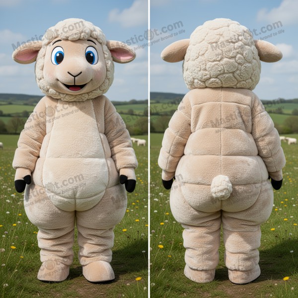 Mascota de oveja merino beige y esponjosa - Masticot.com