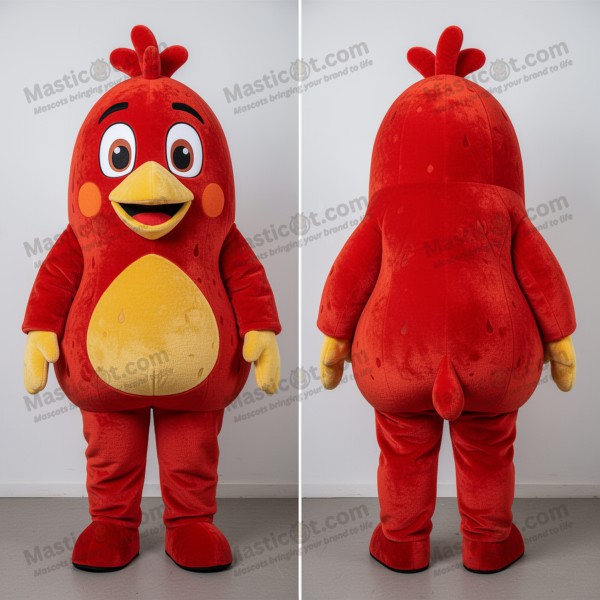 Mascota de pollo tandoori regordete color rojo carmesí -