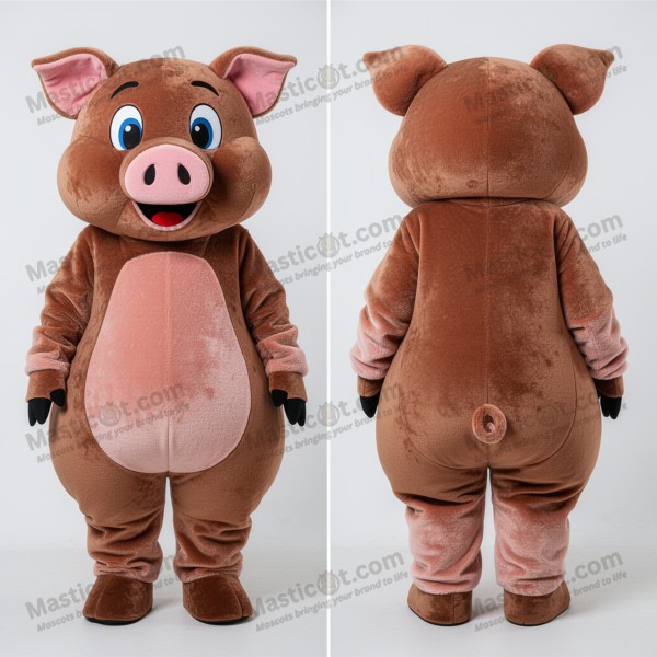 Chocolate Brown Cartoon Pig Mascot - Masticot.com