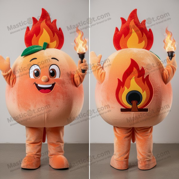 Blazing Cartoon Peach Fire Eater Mascot - Masticot.com