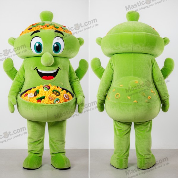 Mascote de Paelha em Verde Lima em Desenho Animado -