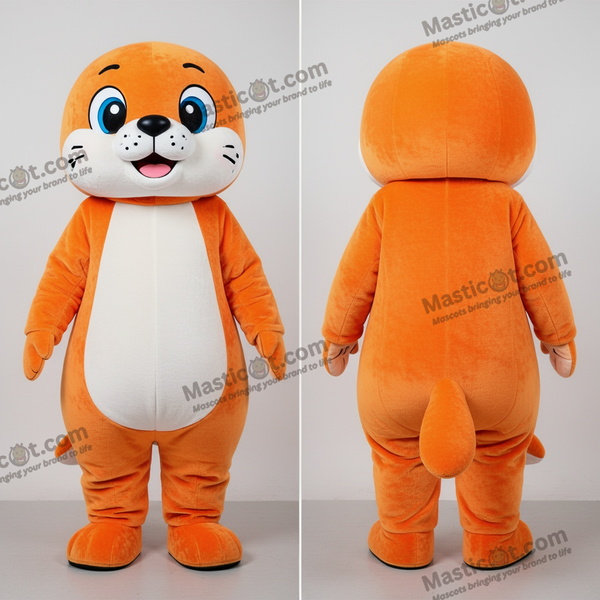 Fargerik oransje tegnesel-maskot - Sel - MASTICOT_10666 - Masticot.com