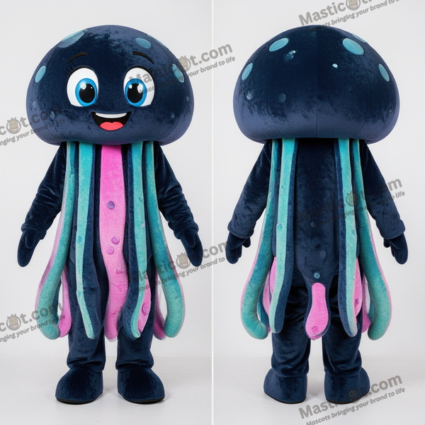 Navy blue rounded jellyfish mascot - Jellyfish - MASTICOT_10808 - Masticot.com