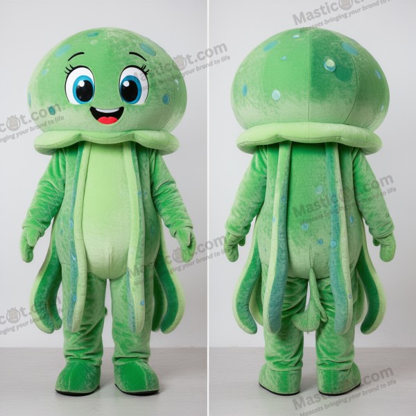 Emerald green flowing jellyfish mascot - Jellyfish - MASTICOT_10911 - Masticot.com