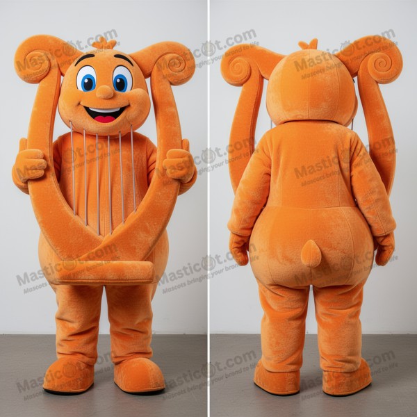 Hravý maskot keltské harfy v rezavě oranžové barvě -