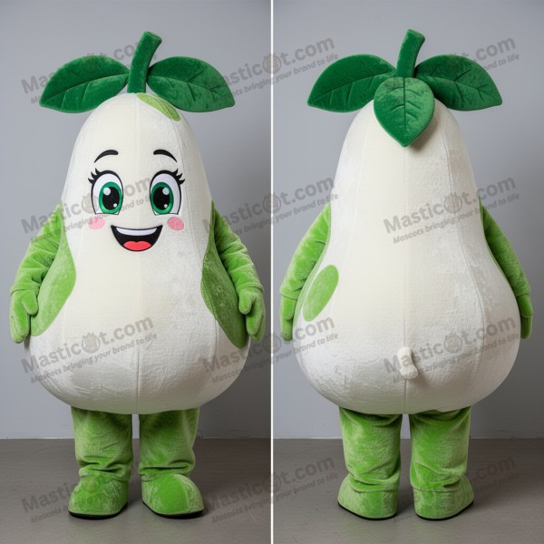 Sametový maskot hrušky v krémové barvě - Masticot.com