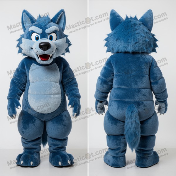 Výrazný maskot vlkodlak v azurově modré barvě - Masticot.com