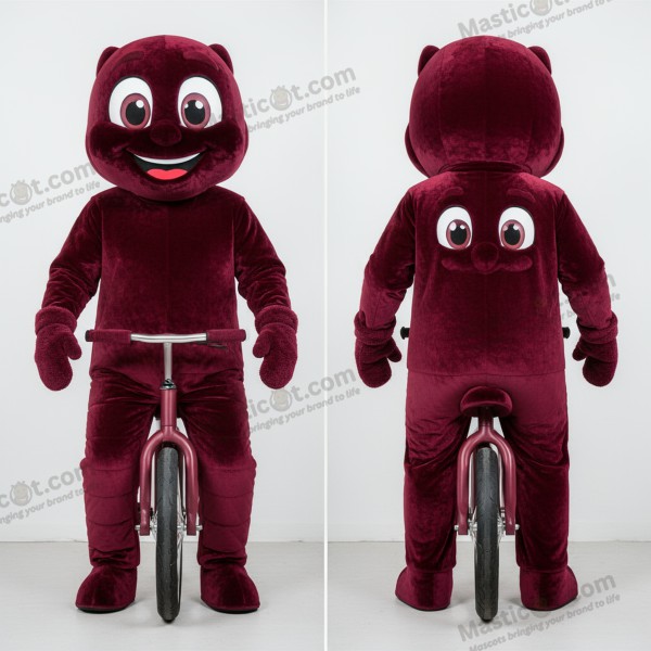 Maroon velour unicyklist maskot - Enhjulscyklist - MASTICOT_12015 - Masticot.com