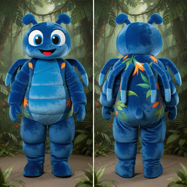 Vibrant blue rounded spider mascot - Masticot.com