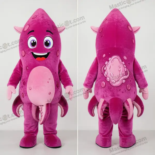 Magenta fried calamari mascot - Fried Calamari - MASTICOT_12316 - Masticot.com