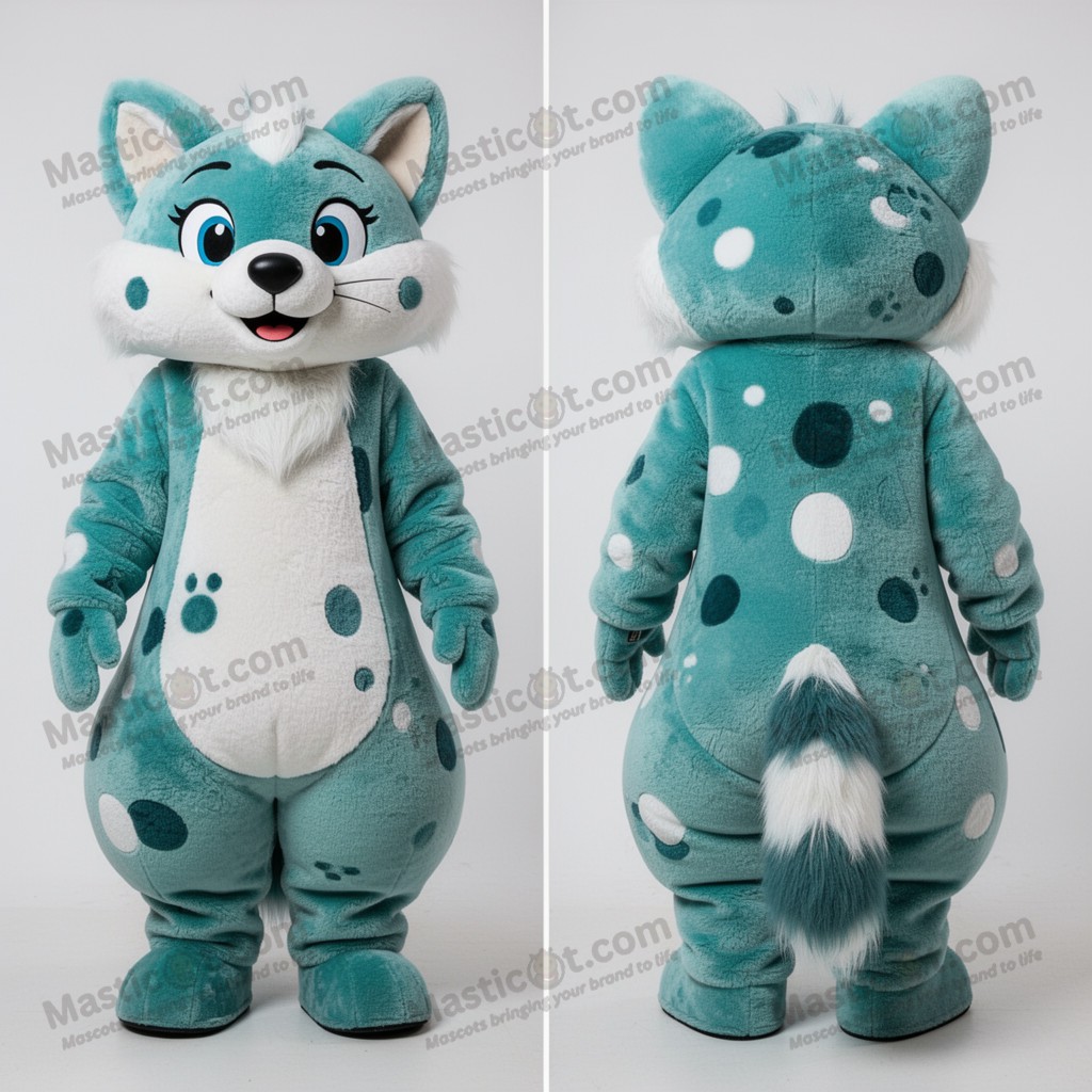 Teal Cartoon Ermine Mascot - Masticot.com