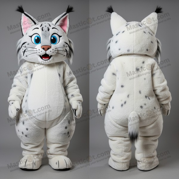 Ivory white fluffy lynx mascot - Masticot.com