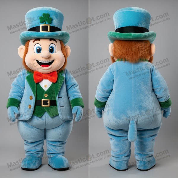 Veselý leprechaun v světle modré barvě (maskot) -