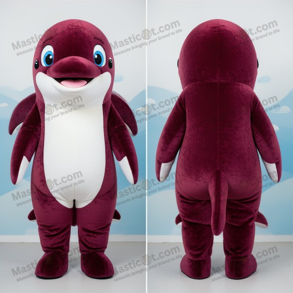 Vinrød, rund belugahval-maskot - Masticot.com