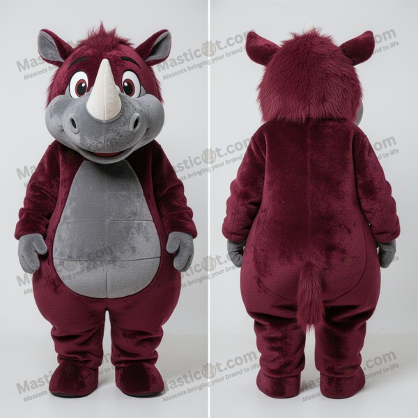 Maroon Velvety Woolly Rhinoceros Mascot - Masticot.com