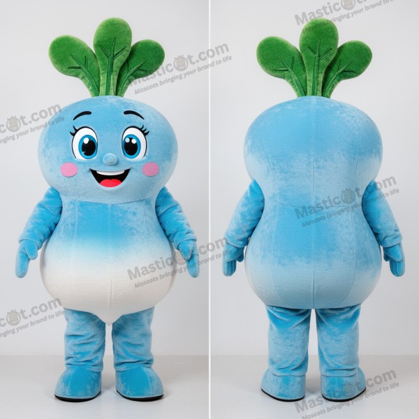 Mascote de rabanete sorridente azul celeste - Rabanete - MASTICOT_12698 - Masticot.com