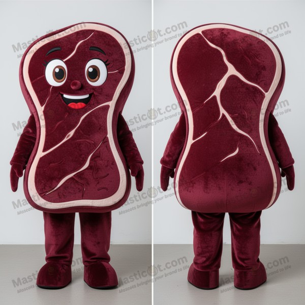 Maroon Velveteen Cartoon Steak Mascot - Masticot.com