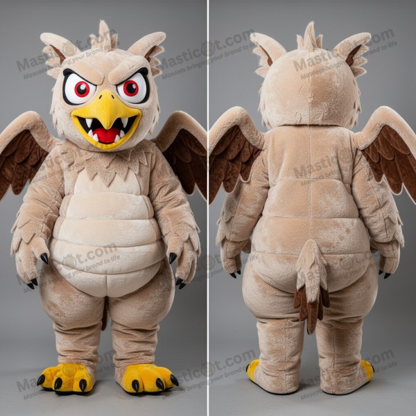 Velvety beige feathered harpy mascot - Masticot.com