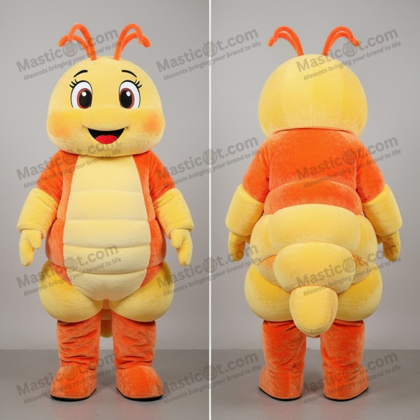 Golden yellow cheerful shrimp scampi mascot - Masticot.com