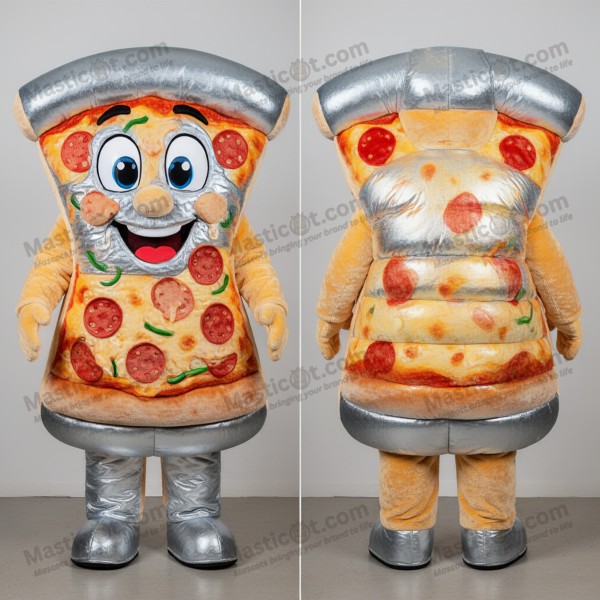 Silvery Plush Golden Crust Pizza Mascot - Masticot.com