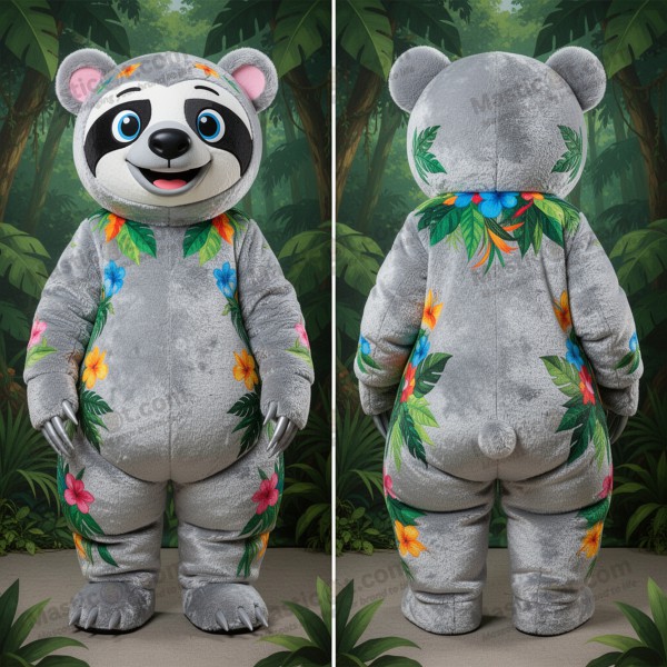 Sølvfarget, rund dovendyrbjørn-maskot - Masticot.com