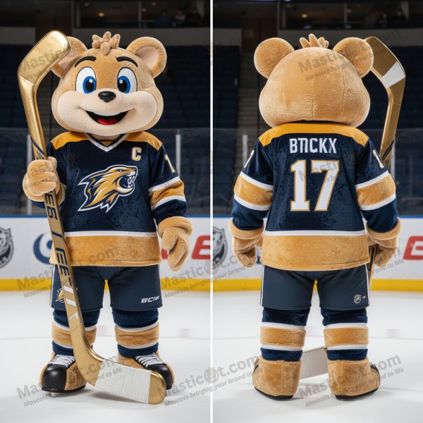 Slanke ijshockeystick-mascotte van goud fleece - IJshockey Stick - MASTICOT_1276 - Masticot.com