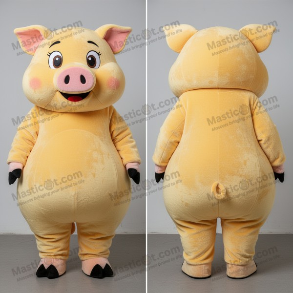 Velvet yellow cuddly sow mascot - Masticot.com