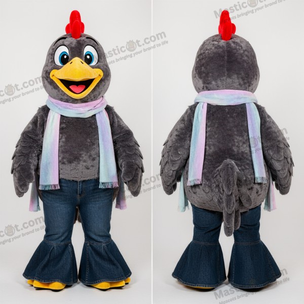 Mascotte en plumes grises duveteuses de poules -