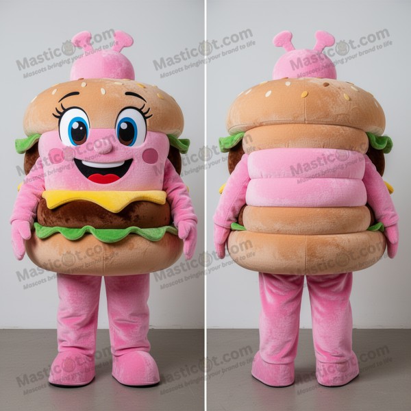 Velvet Pink Plush Hamburger Mascot - Masticot.com