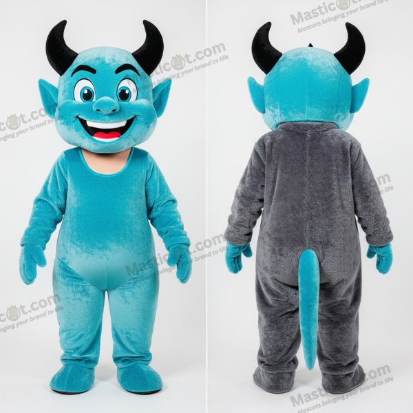Cyan Velvety Devil Mascot - Devil - MASTICOT_13255 - Masticot.com
