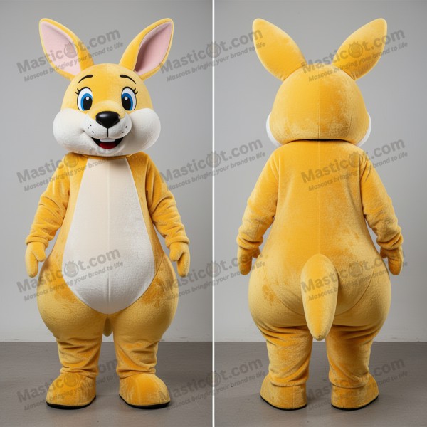 Bright Yellow Smiling Kangaroo Mascot - Masticot.com