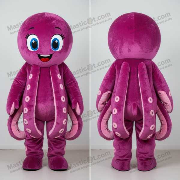 Magenta velvety octopus mascot - Masticot.com