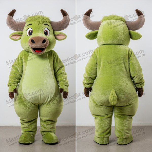 Limettengrünes, rundliches Büffel-Maskottchen - Masticot.com