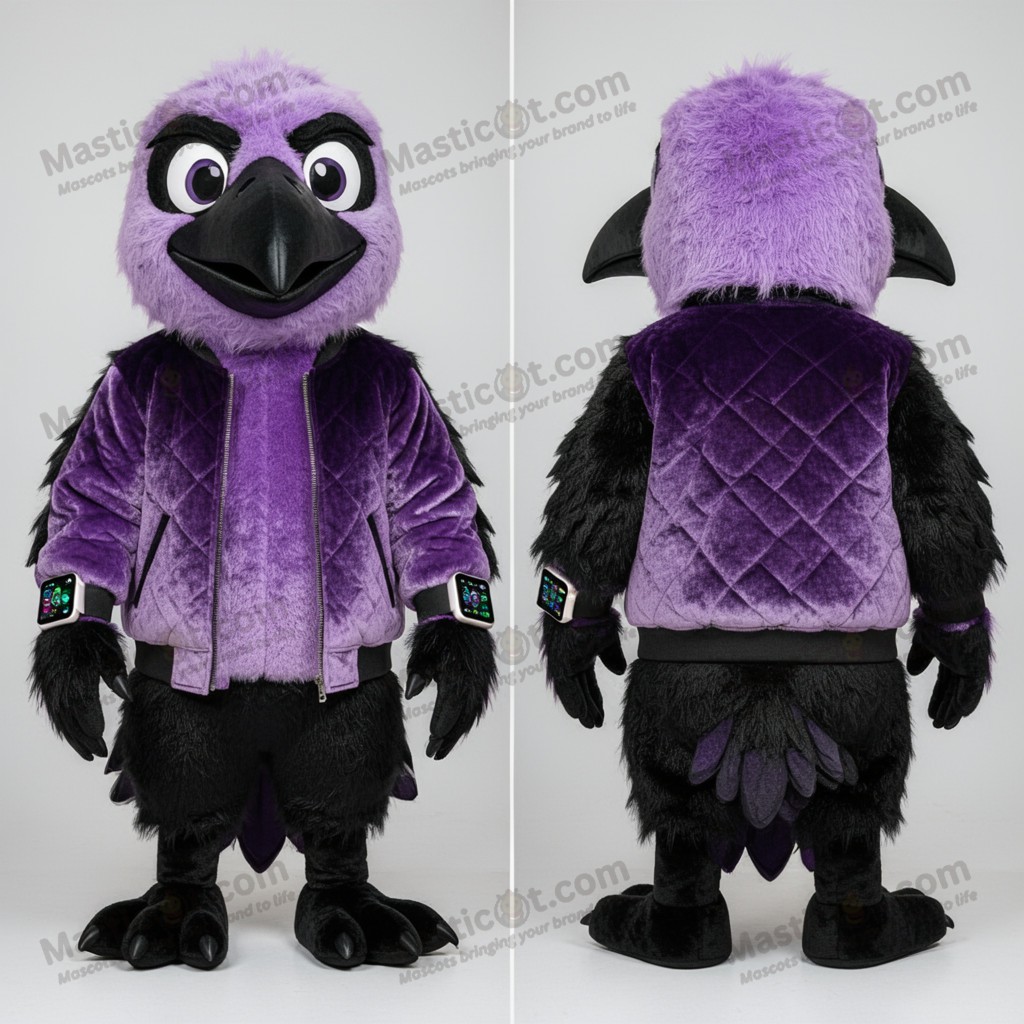 Lavender Feathered Cartoon Crow Mascot - Masticot.com