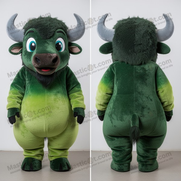 Velvety green playful bison mascot - Masticot.com