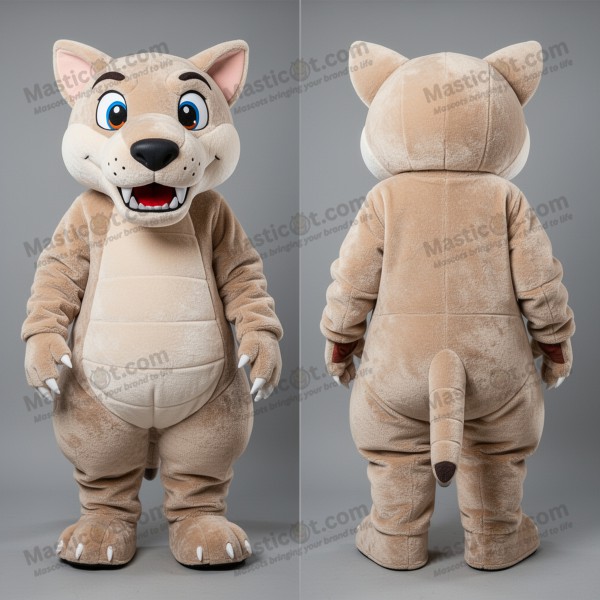 Rezavě oranžový usmívající se maskot thylacosmilus -