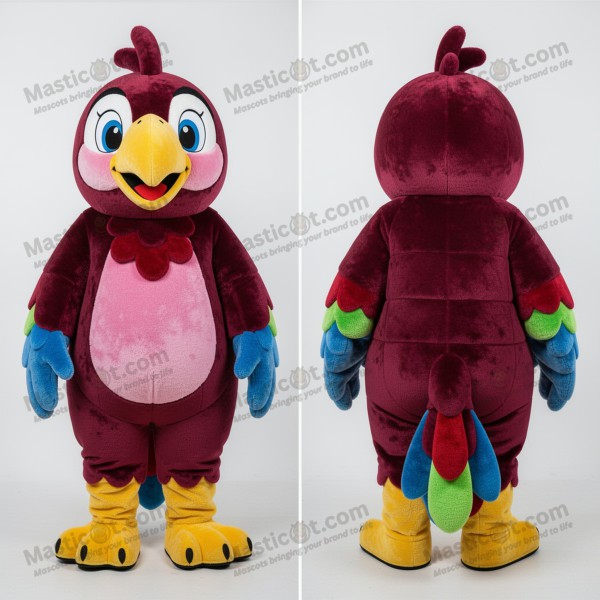 Maroon Velvety Cartoon Parrot Mascot - Masticot.com