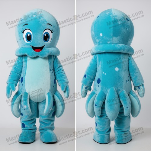 Cyan velvety squid mascot - Masticot.com