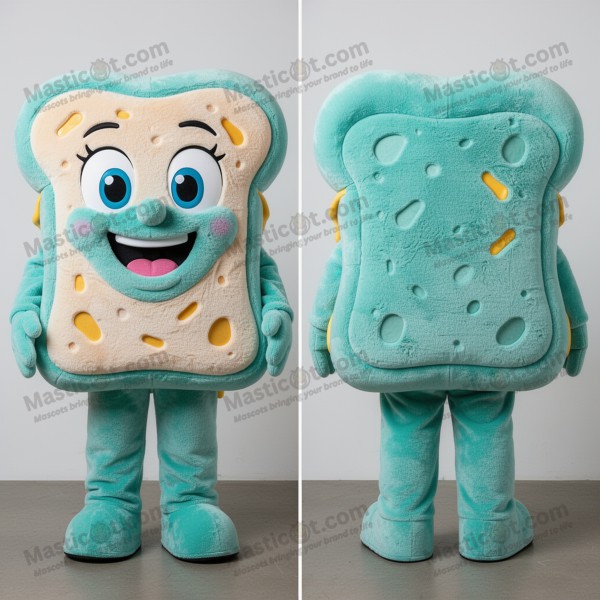 Turquoise velvety grilled cheese sandwich mascot -